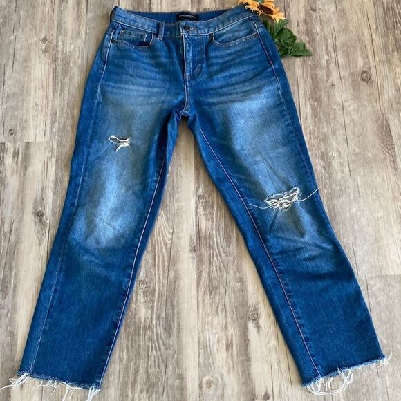 Banana Republic‎ Vintage Straight Distressed Raw Hem Structured Denim Jeans 24P - Picture 1 of 9